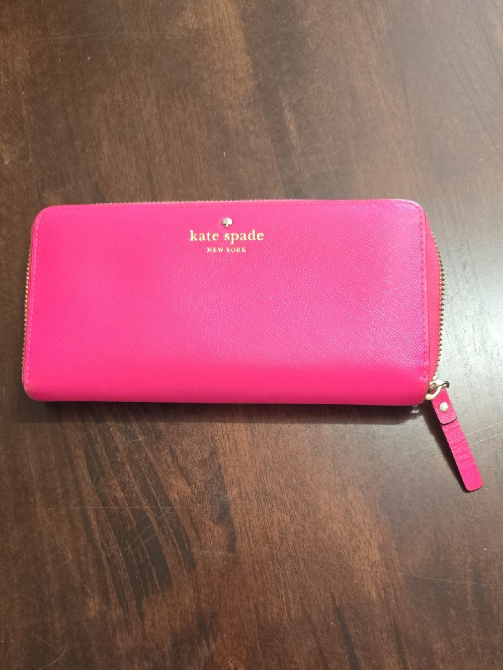 kate spade Bright Pink Zip Wallet with Gold Logo